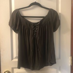 american eagle off the shoulder lace up shirt